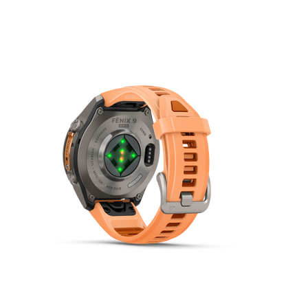 Garmin Fenix 9 Pro AMOLED, (43mm), Titanium w/ Pink and Orange Silicone Band (010-04335-05)