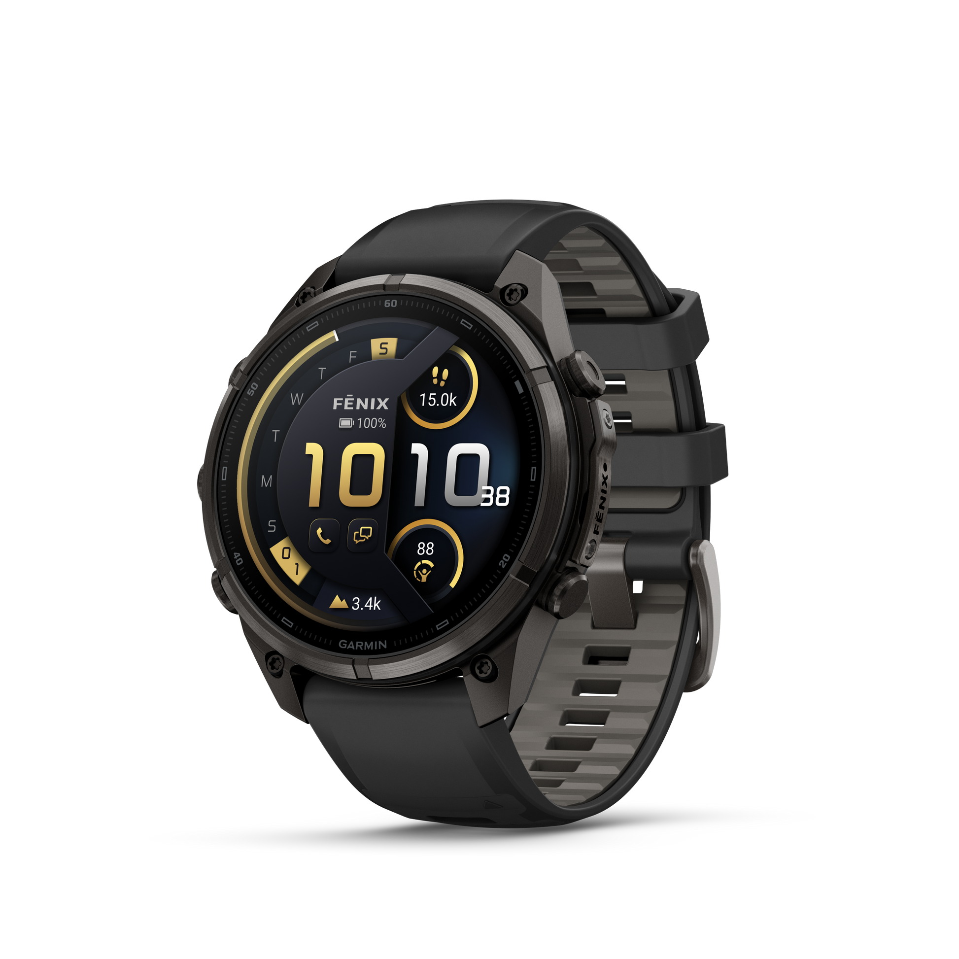 Garmin Fenix 9 Pro inReach AMOLED smart watch, 47mm DLC titanium case with black/gray silicone band