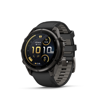 Garmin Fenix 9 Pro inReach AMOLED smart watch, 47mm DLC titanium case with black/gray silicone band