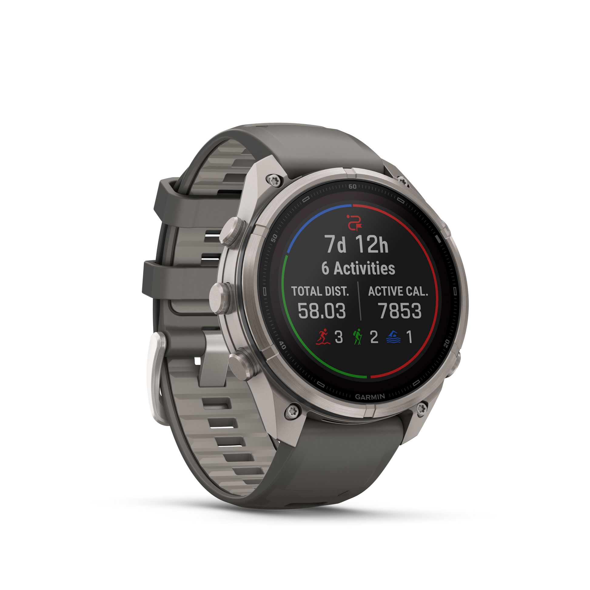 Garmin Fenix 9 Pro inReach Solar titanium smartwatch with gray-silver silicone band, 47mm.