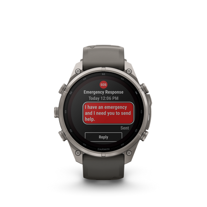 Garmin Fenix 9 Pro inReach Solar smartwatch, 47mm titanium case with gray and silver silicone band.