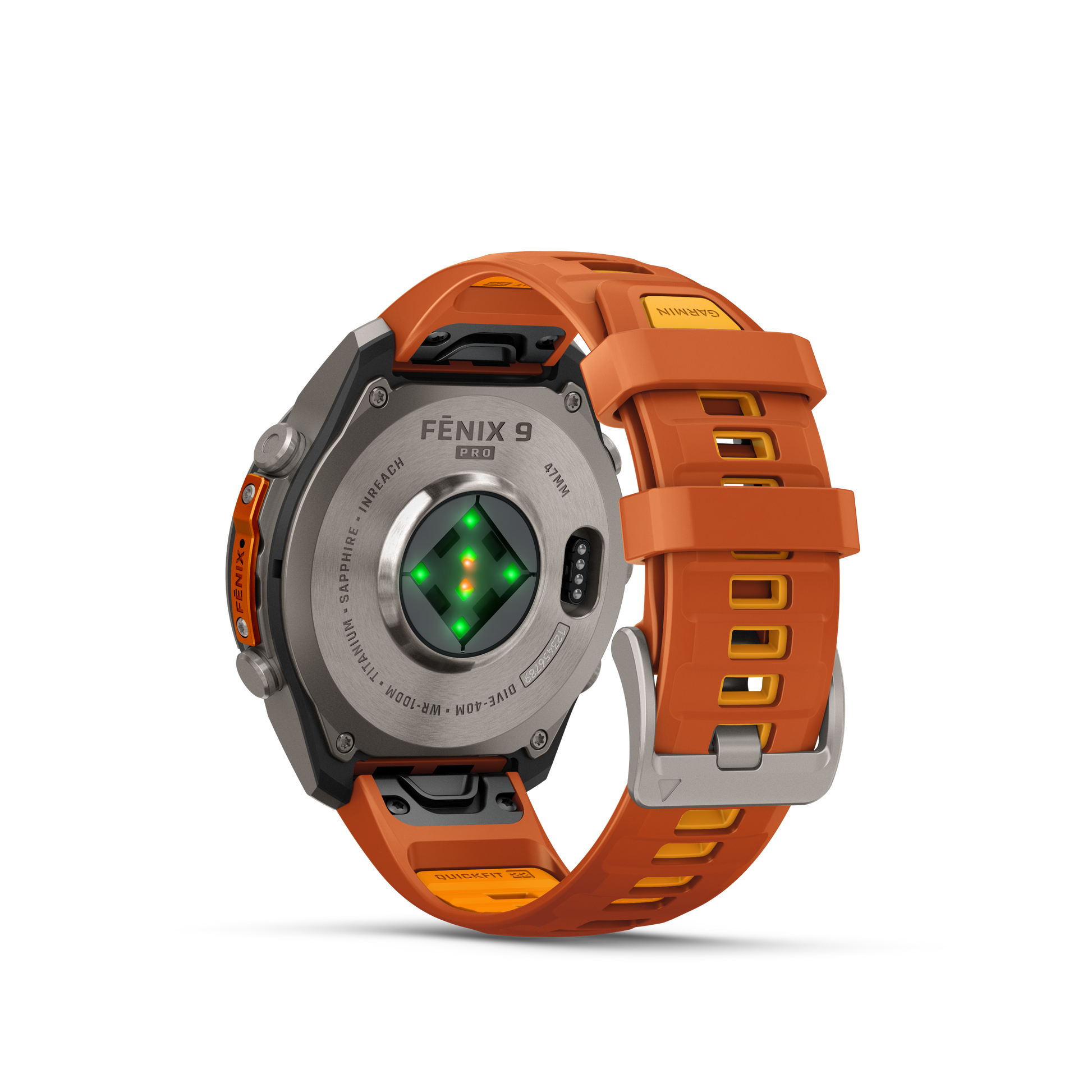 Garmin Fenix 9 Pro inReach AMOLED smartwatch, 47mm titanium case with orange silicone band