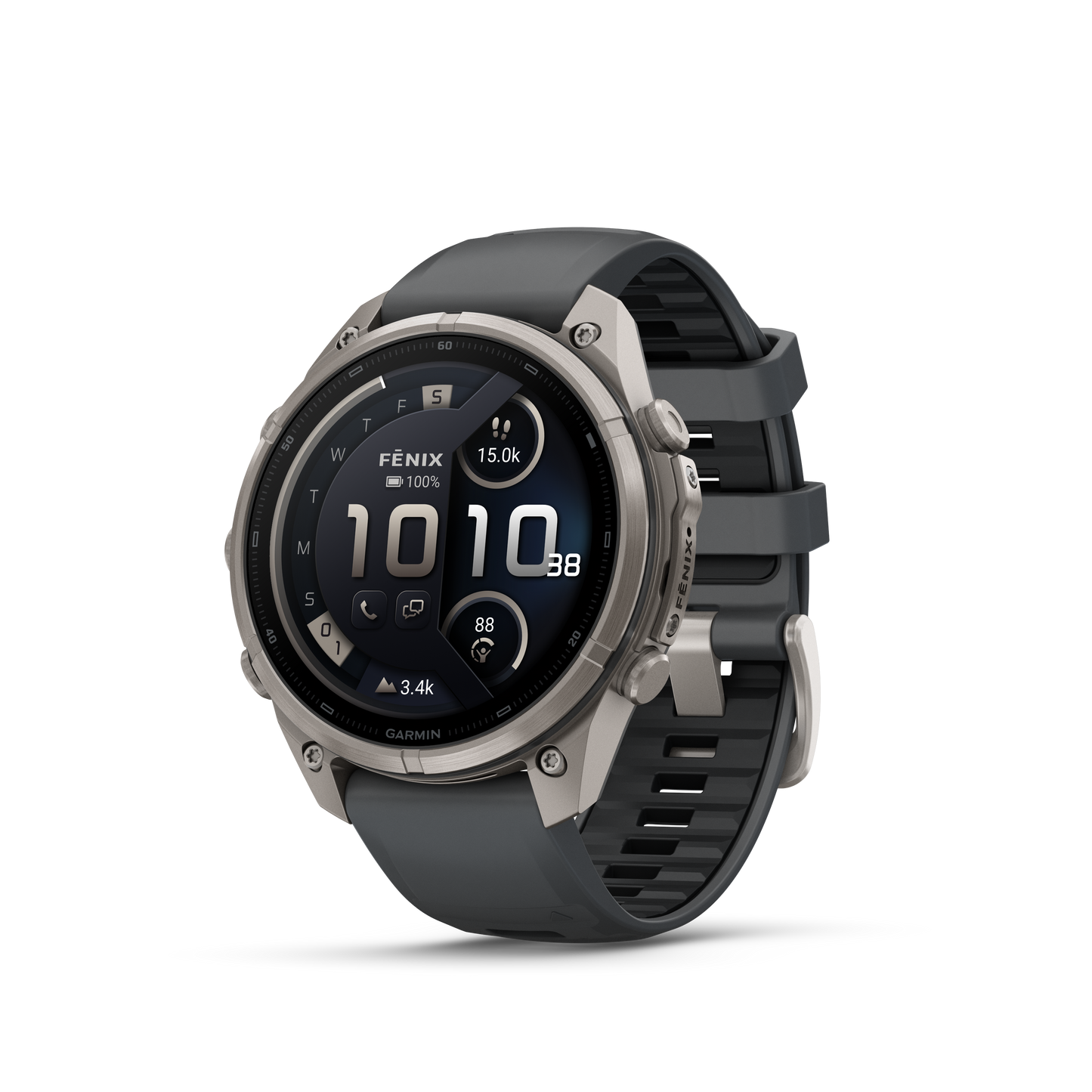 Garmin Fenix 9 Pro inReach AMOLED 47mm titanium smartwatch with graphite bezel and black silicone band
