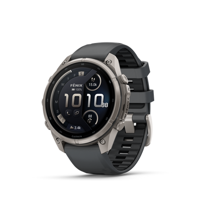 Garmin Fenix 9 Pro inReach AMOLED 47mm titanium smartwatch with graphite bezel and black silicone band
