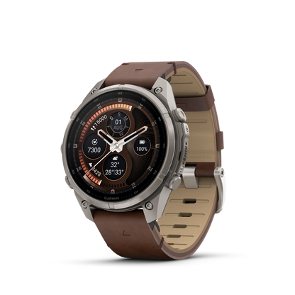 Garmin Fenix 9 Pro inReach AMOLED smartwatch, 47mm titanium case with walnut leather band