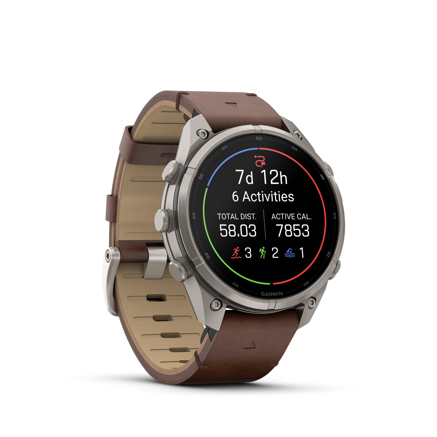 Garmin Fenix 9 Pro inReach AMOLED smartwatch, 47mm titanium case with walnut leather strap