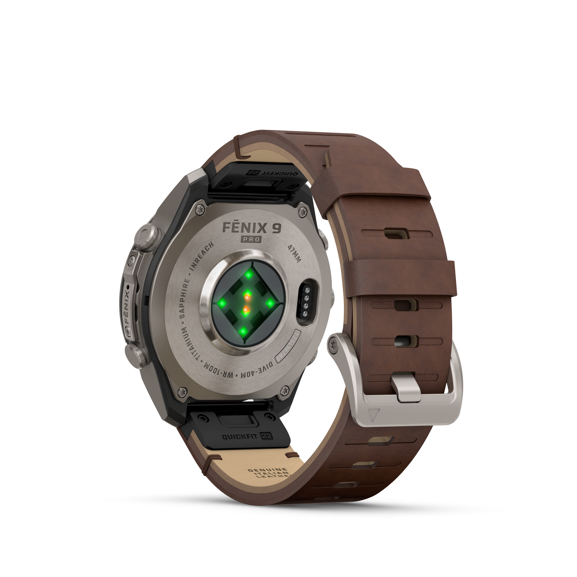 Garmin Fenix 9 Pro inReach AMOLED smartwatch, 47mm titanium with walnut leather band