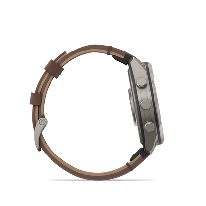Garmin Fenix 9 Pro inReach AMOLED smartwatch with titanium case and walnut leather band, 47mm