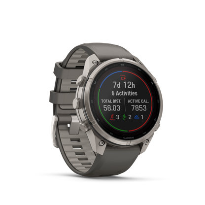 Garmin Fenix 9 Pro Solar smartwatch, 47mm titanium case with gray-silver silicone band