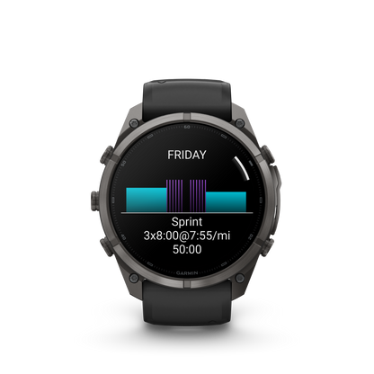 Garmin Fenix 9 Pro AMOLED 51mm DLC titanium smartwatch with black/gray silicone band.