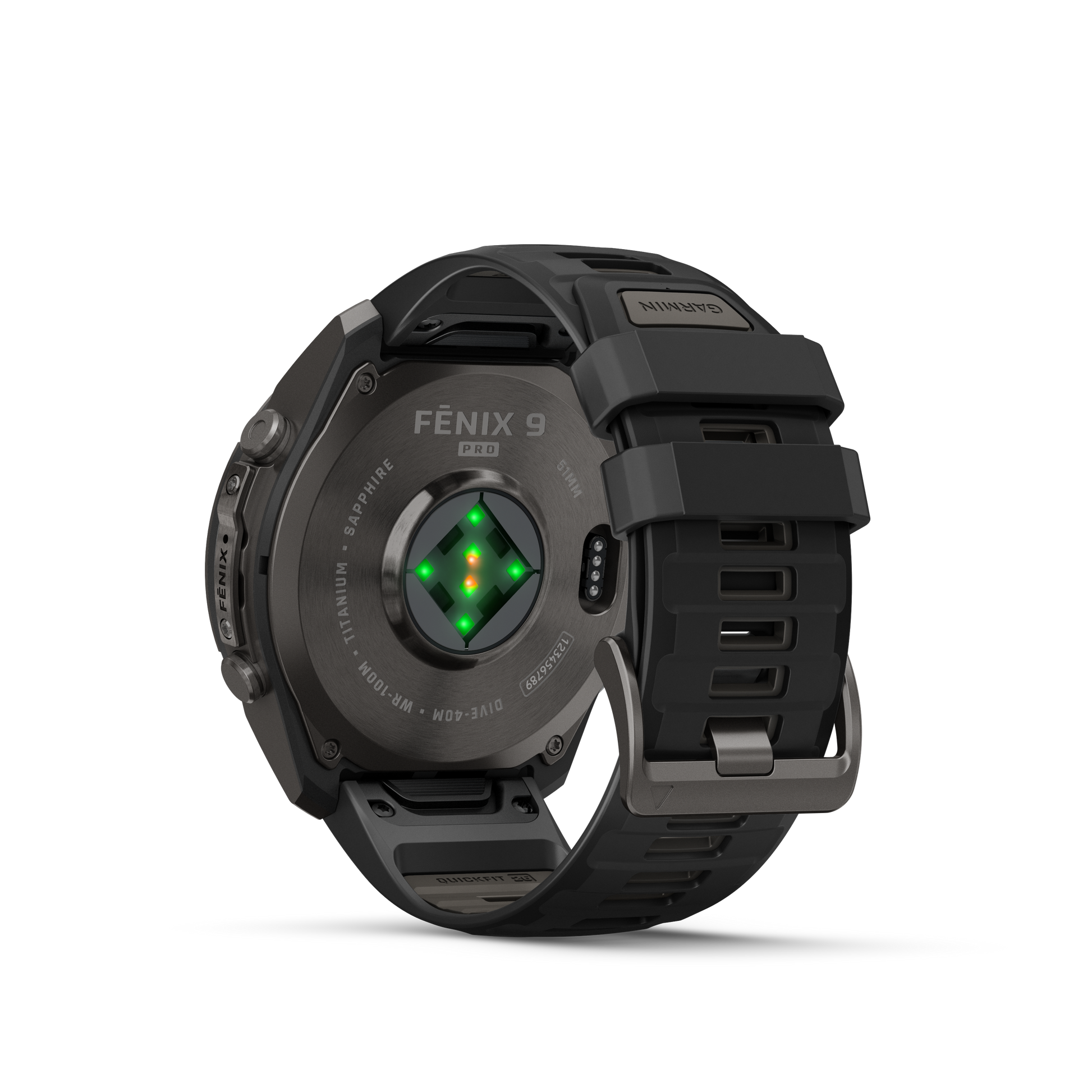 Garmin Fenix 9 Pro AMOLED smartwatch, 51mm DLC titanium case with black and gray silicone band