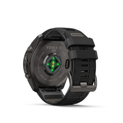 Garmin Fenix 9 Pro AMOLED smartwatch, 51mm DLC titanium case with black and gray silicone band