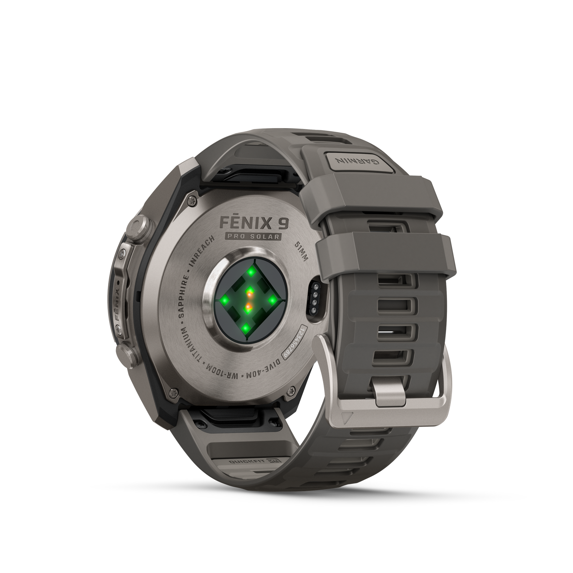 Garmin Fenix 9 Pro Solar watch, 51mm titanium case with gray silicone band