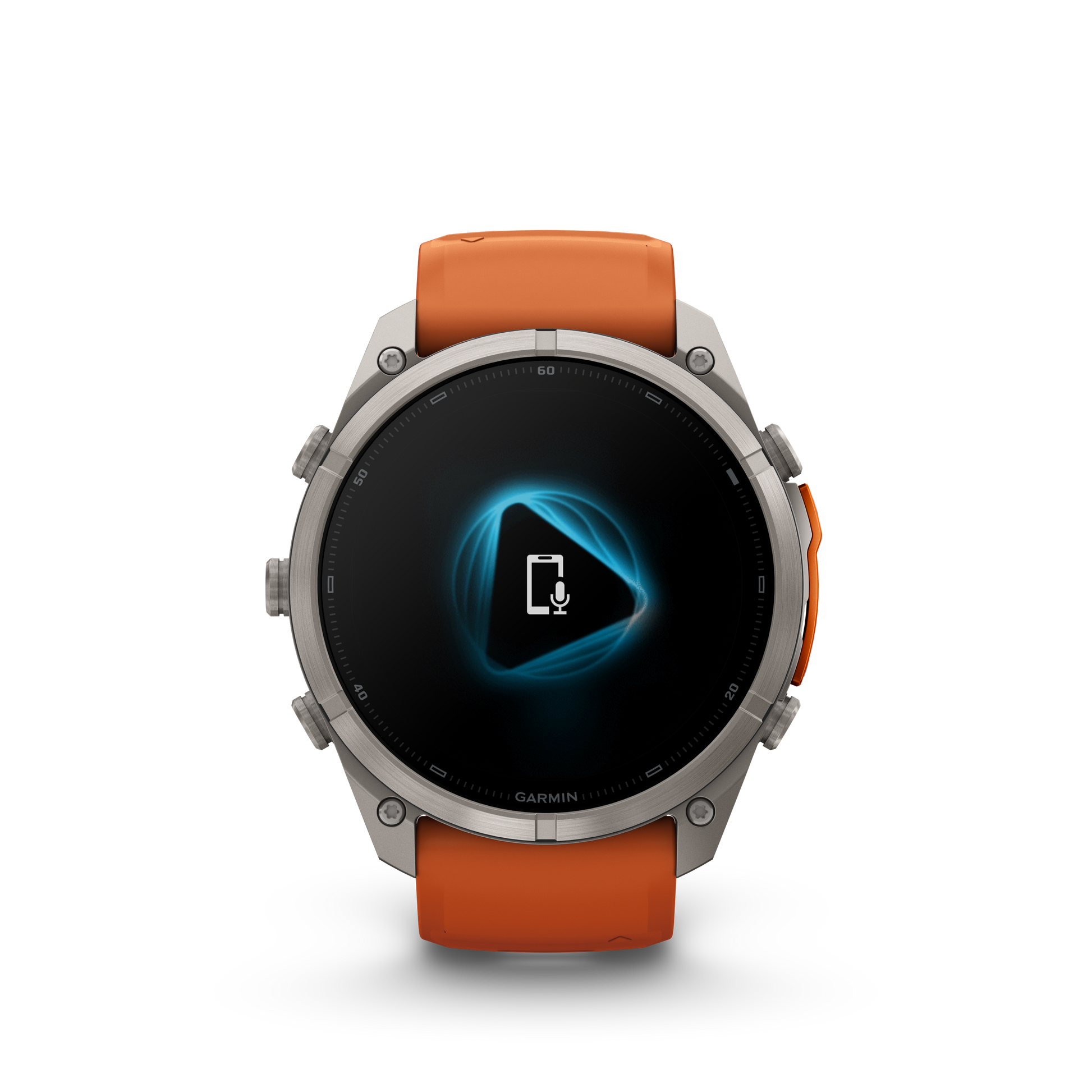 Garmin Fenix 9 Pro inReach AMOLED smartwatch with 51mm titanium case and orange silicone band