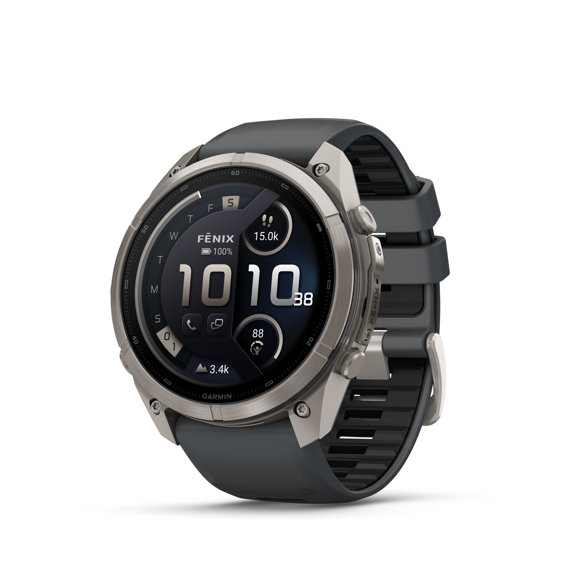 Garmin Fenix 9 Pro inReach AMOLED 51mm DLC titanium smartwatch with graphite bezel and black silicone band