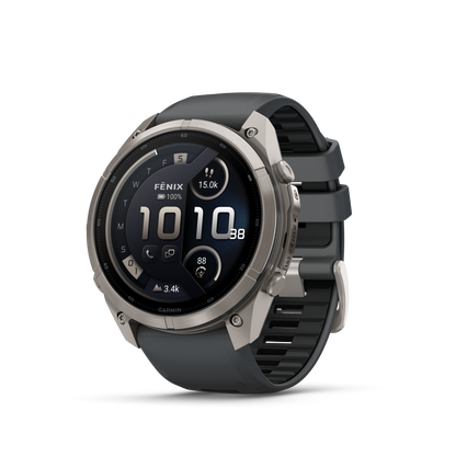 Garmin Fenix 9 Pro inReach AMOLED 51mm DLC titanium smartwatch with graphite bezel and black silicone band