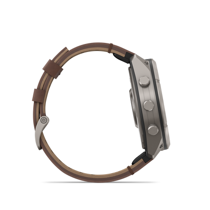 Garmin Fenix 9 Pro inReach AMOLED smartwatch with walnut leather strap and gray-silver silicone band (51mm, titanium)