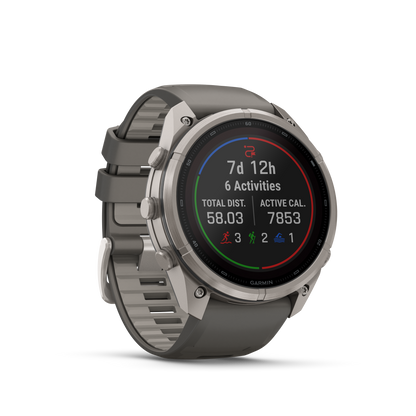 Garmin Fenix 9 Pro Solar smartwatch, 51mm titanium case with gray-silver silicone band.