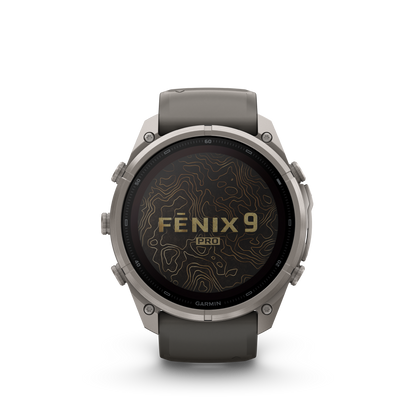 Garmin Fenix 9 Pro Solar smartwatch, 51mm titanium case with gray and silver silicone band
