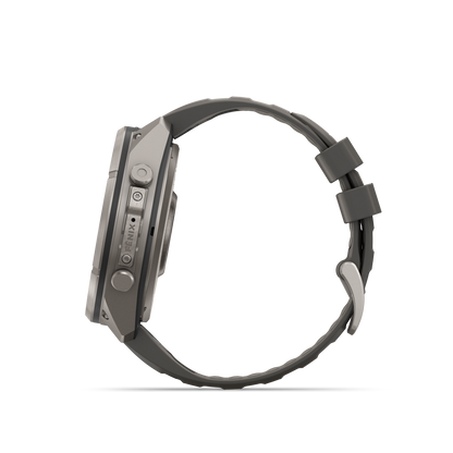 Garmin Fenix 9 Pro Solar titanium 51mm smartwatch with gray silicone band