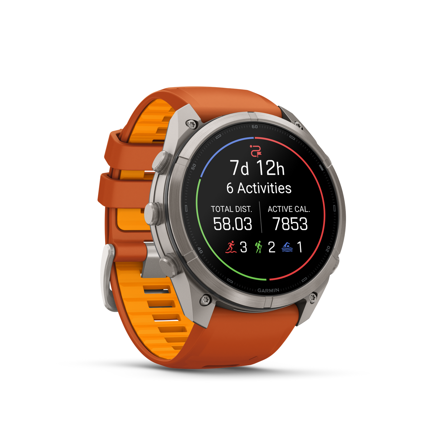 Garmin Fenix 9 Pro AMOLED 51mm titanium smartwatch with orange silicone band