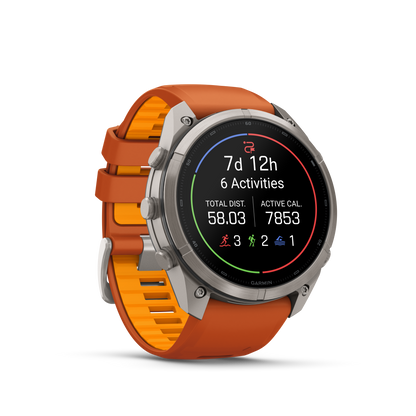 Garmin Fenix 9 Pro AMOLED 51mm titanium smartwatch with orange silicone band