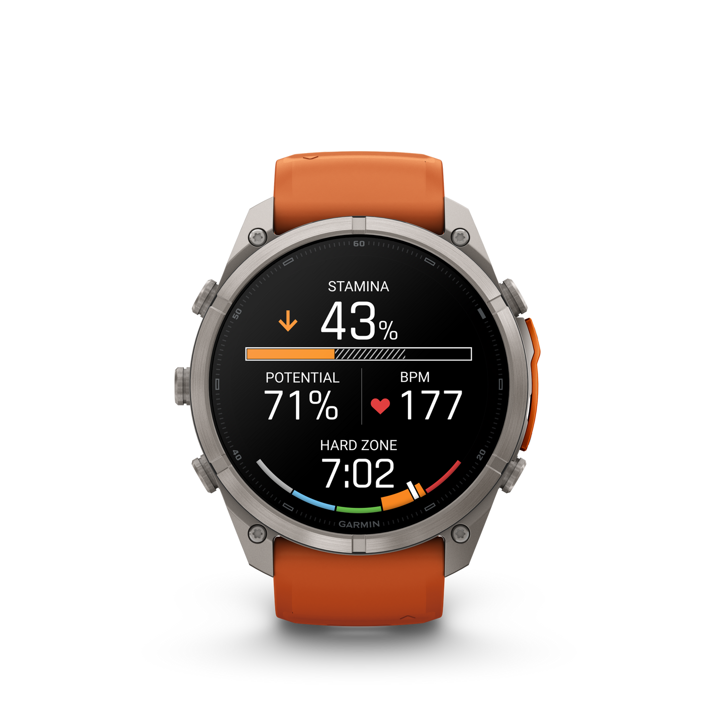Garmin Fenix 9 Pro AMOLED smartwatch with 51mm titanium case and orange silicone band.
