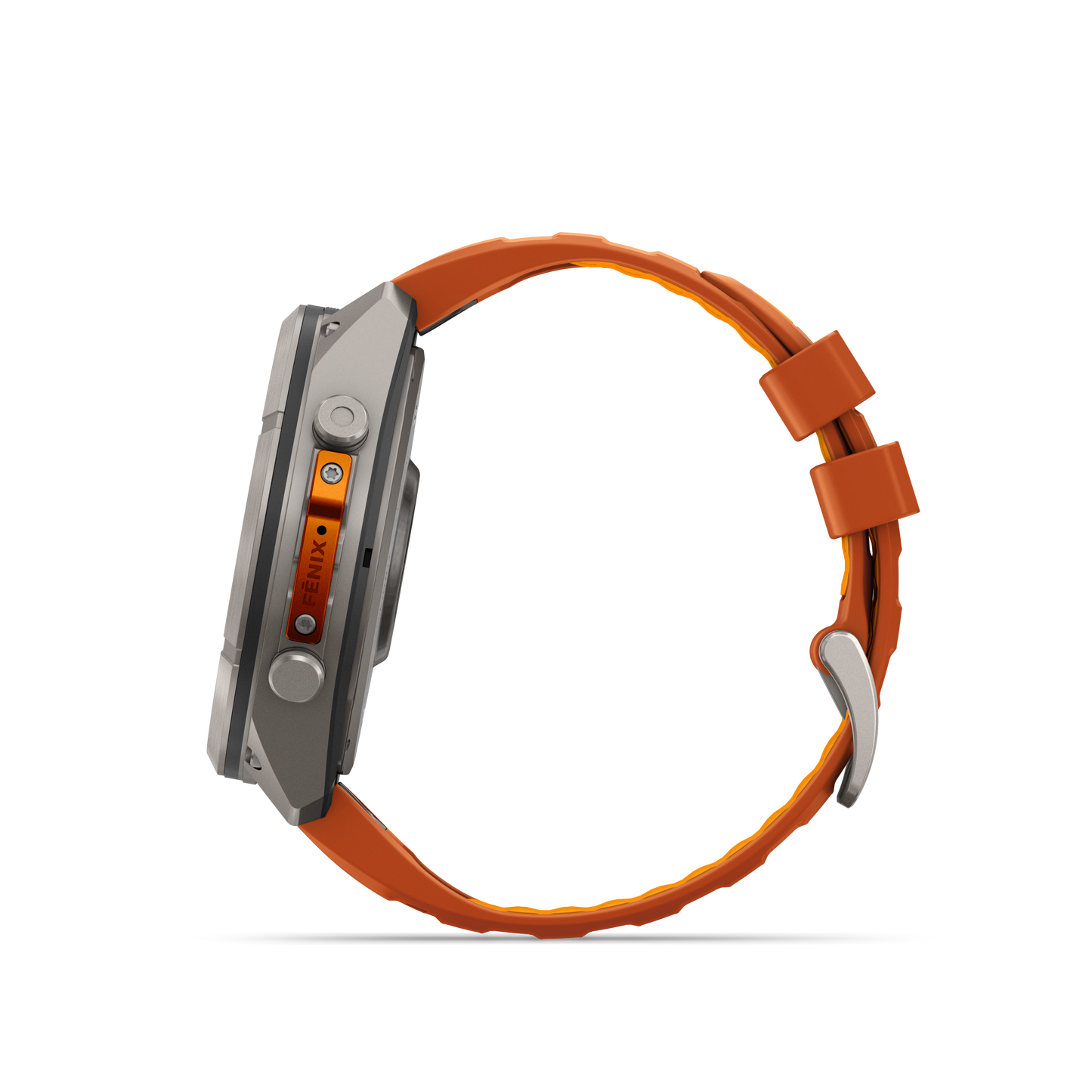 Garmin Fenix 9 Pro AMOLED 51mm titanium smartwatch with orange silicone band
