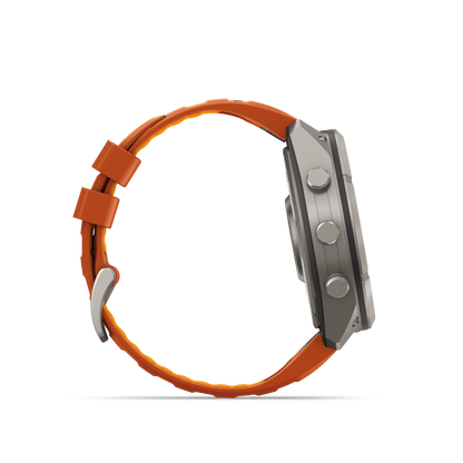 Garmin Fenix 9 Pro AMOLED smartwatch, 51mm titanium case with orange silicone band