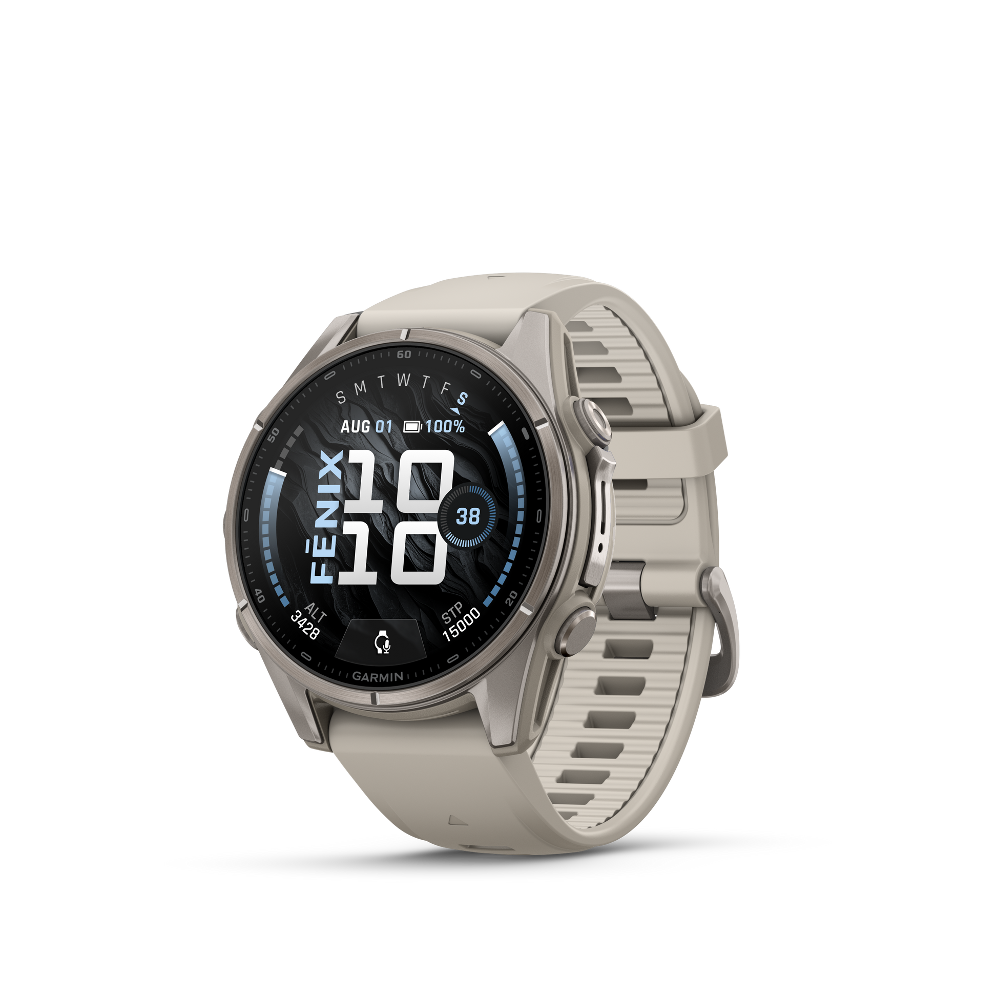 Garmin Fenix 9 AMOLED smartwatch, 43mm titanium case with gray silicone band