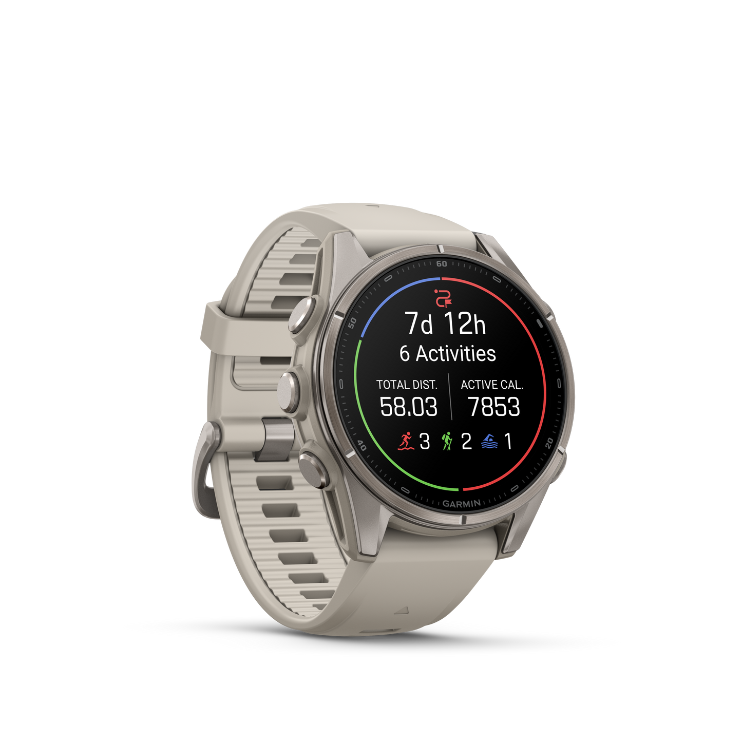 Garmin Fenix 9 AMOLED smartwatch, 43mm titanium case with gray silicone band