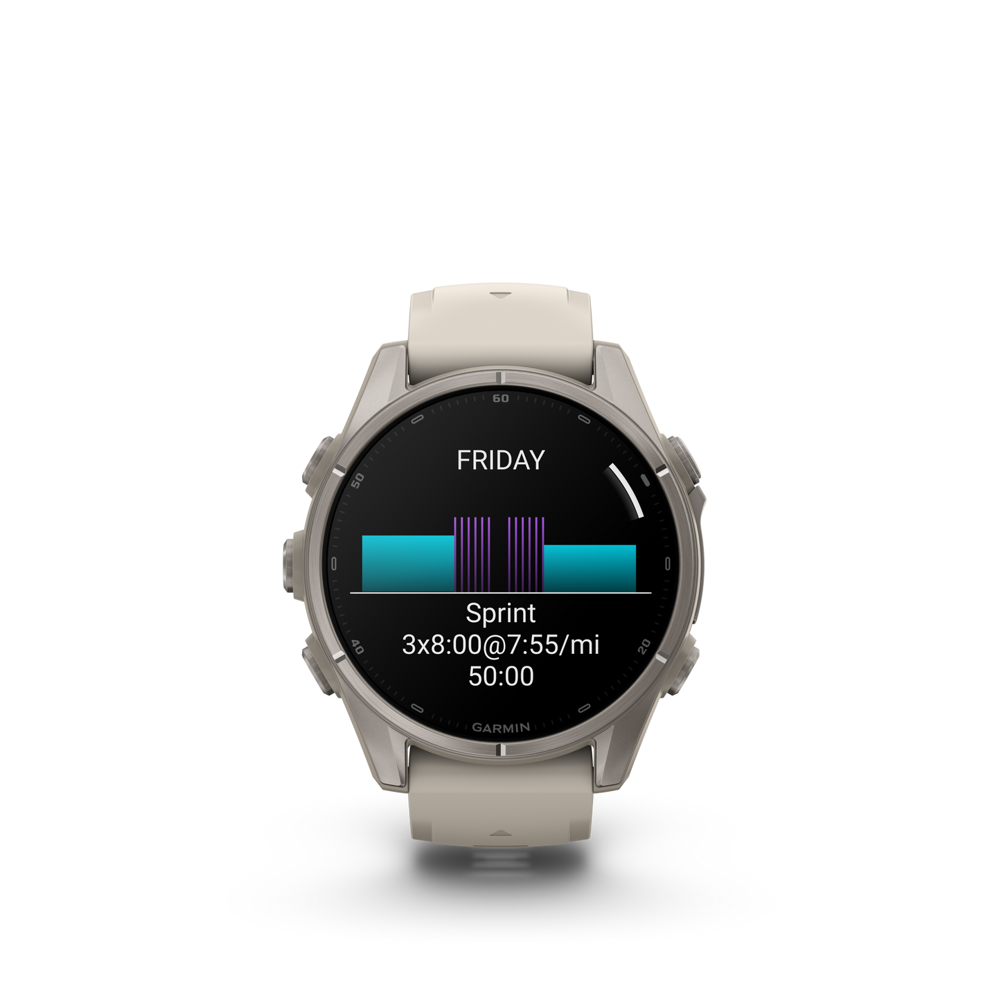 Garmin Fenix 9 AMOLED smartwatch, 43mm titanium case with gray silicone band