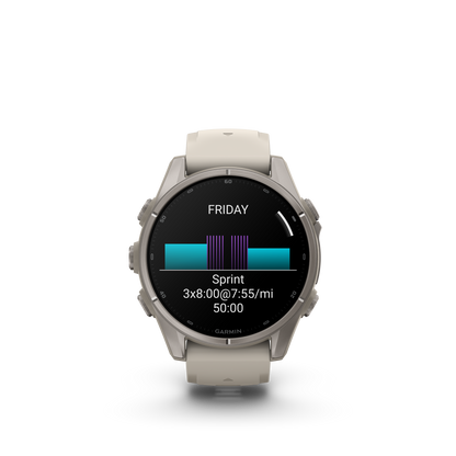 Garmin Fenix 9 AMOLED smartwatch, 43mm titanium case with gray silicone band