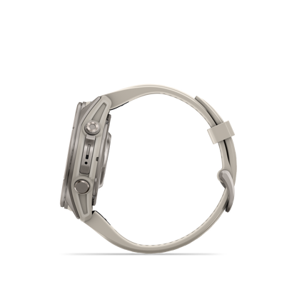 Garmin Fenix 9 AMOLED smartwatch, 43mm titanium case with gray silicone band