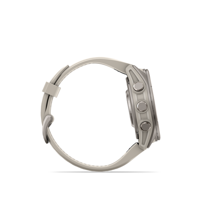 Garmin Fenix 9 AMOLED smartwatch, 43mm titanium case with gray silicone band