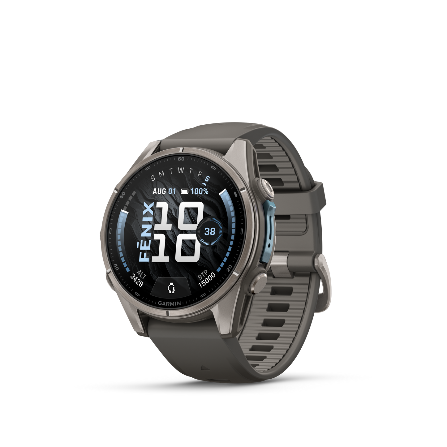 Garmin Fenix 9 AMOLED smart watch, 43mm titanium case with gray silicone band