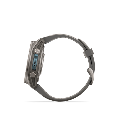 Garmin Fenix 9 AMOLED smartwatch, 43mm titanium case with gray silicone band