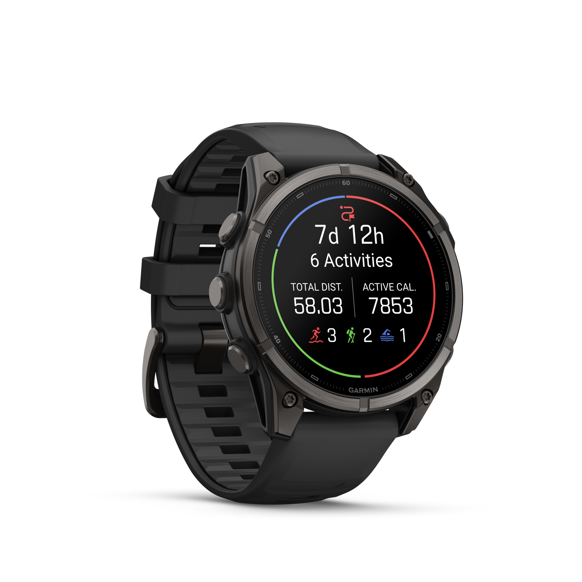 Garmin Fenix 9 AMOLED 47mm DLC Titanium smartwatch with black silicone band
