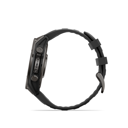 Garmin Fenix 9 AMOLED 47mm DLC Titanium smart watch with black silicone band