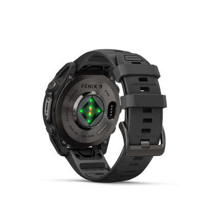 Garmin Fenix 9 AMOLED 47mm smartwatch with DLC titanium case and black silicone band