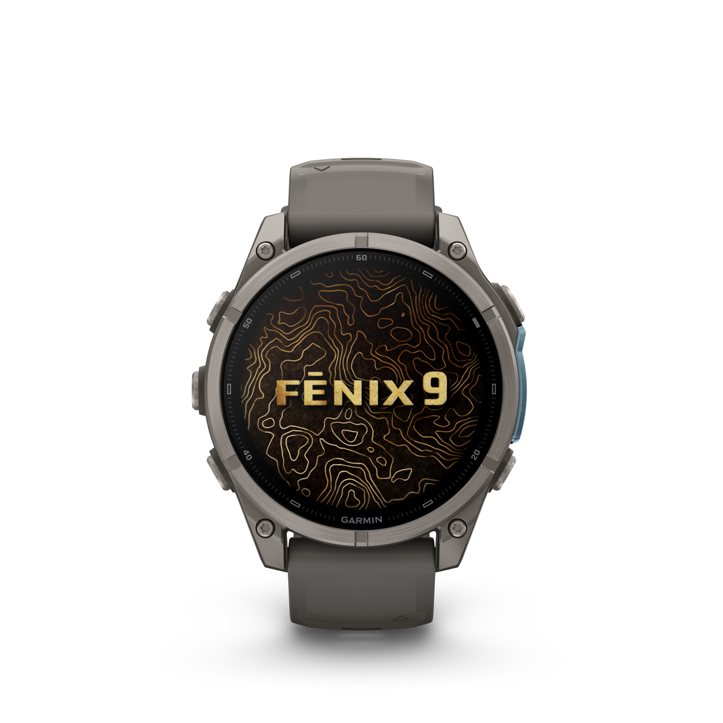 Garmin Fenix 9 AMOLED smartwatch, 47mm titanium case with gray silicone band