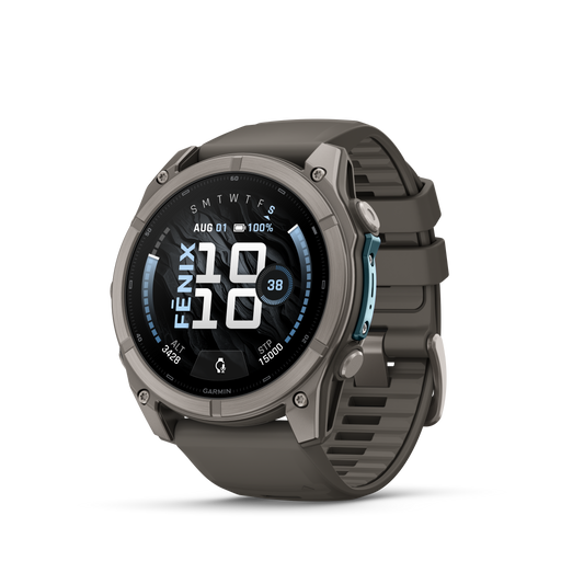 Garmin Fenix 9 AMOLED smartwatch, 51mm titanium case with gray silicone band