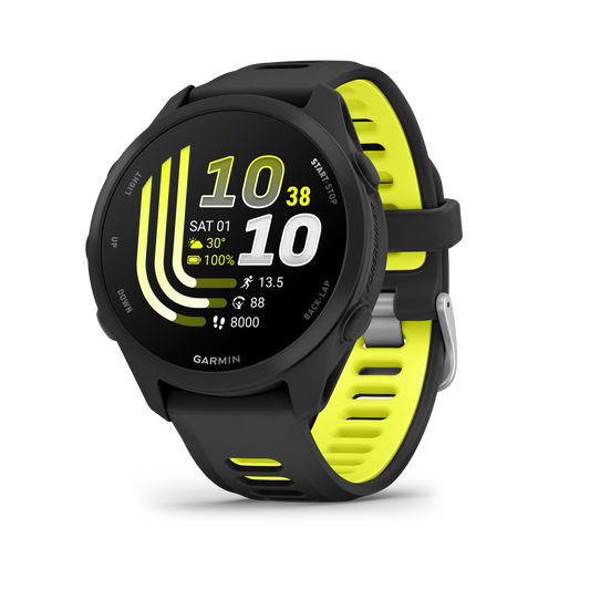 Garmin Forerunner 170 Music smart watch, black case with neon yellow strap