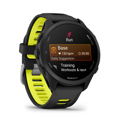 Garmin Forerunner 170 smart watch in black with neon-yellow strap