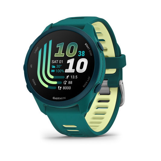 Garmin Forerunner 170 Music smart watch in teal green with citron strap