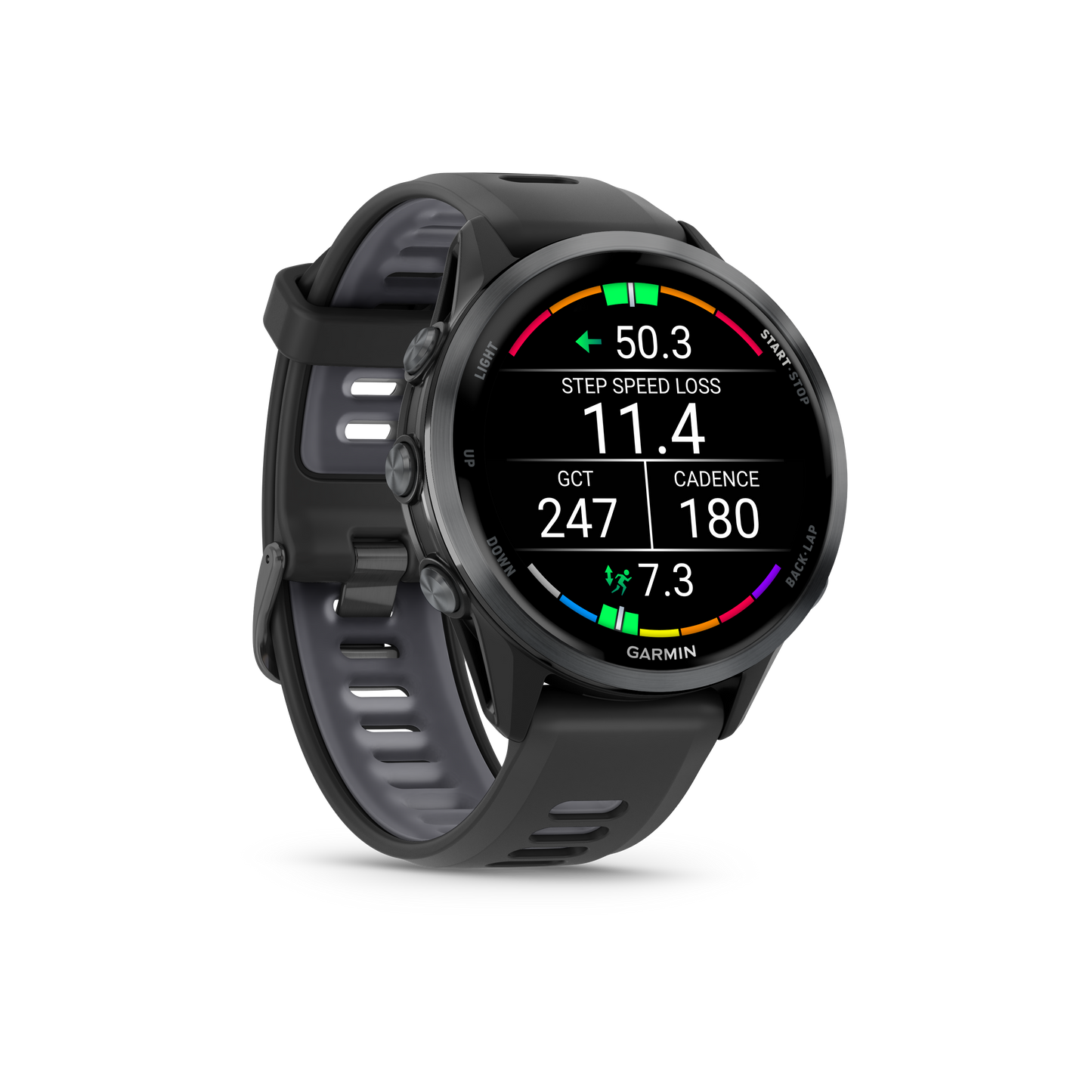 Garmin Forerunner 965, bisel de titanio DLC gris carbono con caja negra y correa de silicona amarilla Amp/negra (010-02809-02)