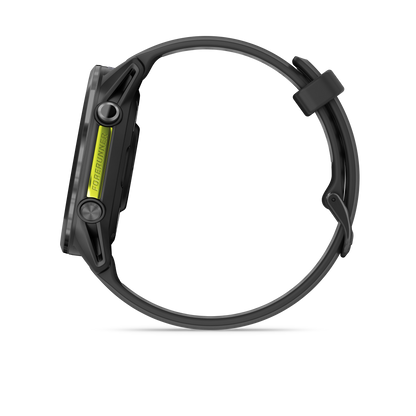 Garmin Forerunner 965, bisel de titanio DLC gris carbono con caja negra y correa de silicona amarilla Amp/negra (010-02809-02)