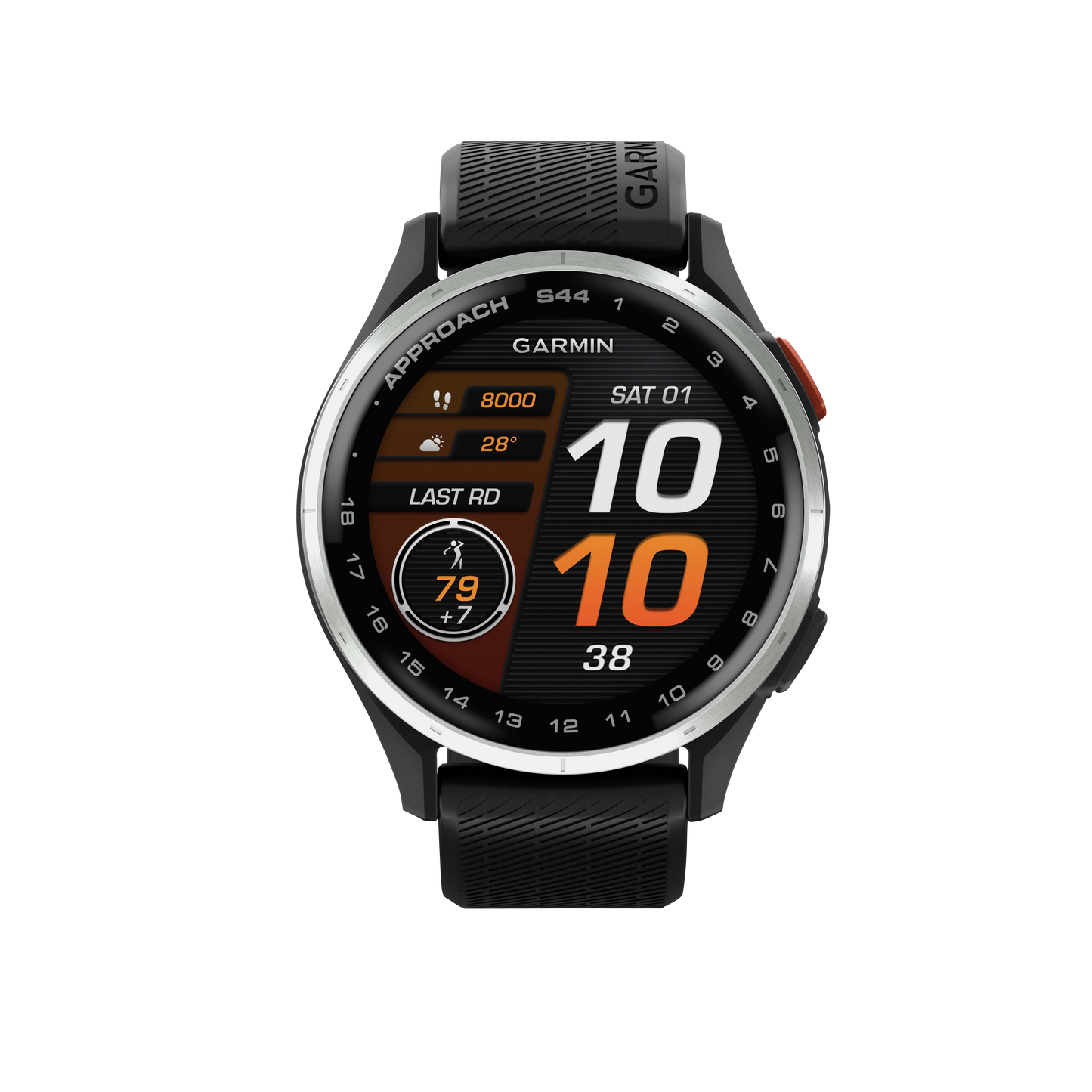 Garmin Approach S44, Silver Bezel/Black Band, Golf GPS Smartwatch & Rangefinder (010-03009-00)