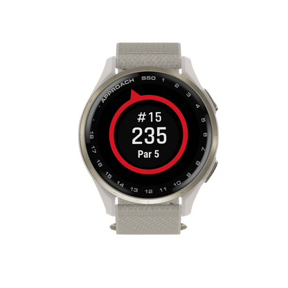 Garmin Approach S50, Gold Bezel/Ivory ComfortFit Nylon Band, Golf GPS Smartwatch & Rangefinder (010-03010-01)