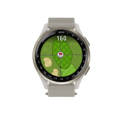 Garmin Approach S50, Gold Bezel/Ivory ComfortFit Nylon Band, Golf GPS Smartwatch & Rangefinder (010-03010-01)